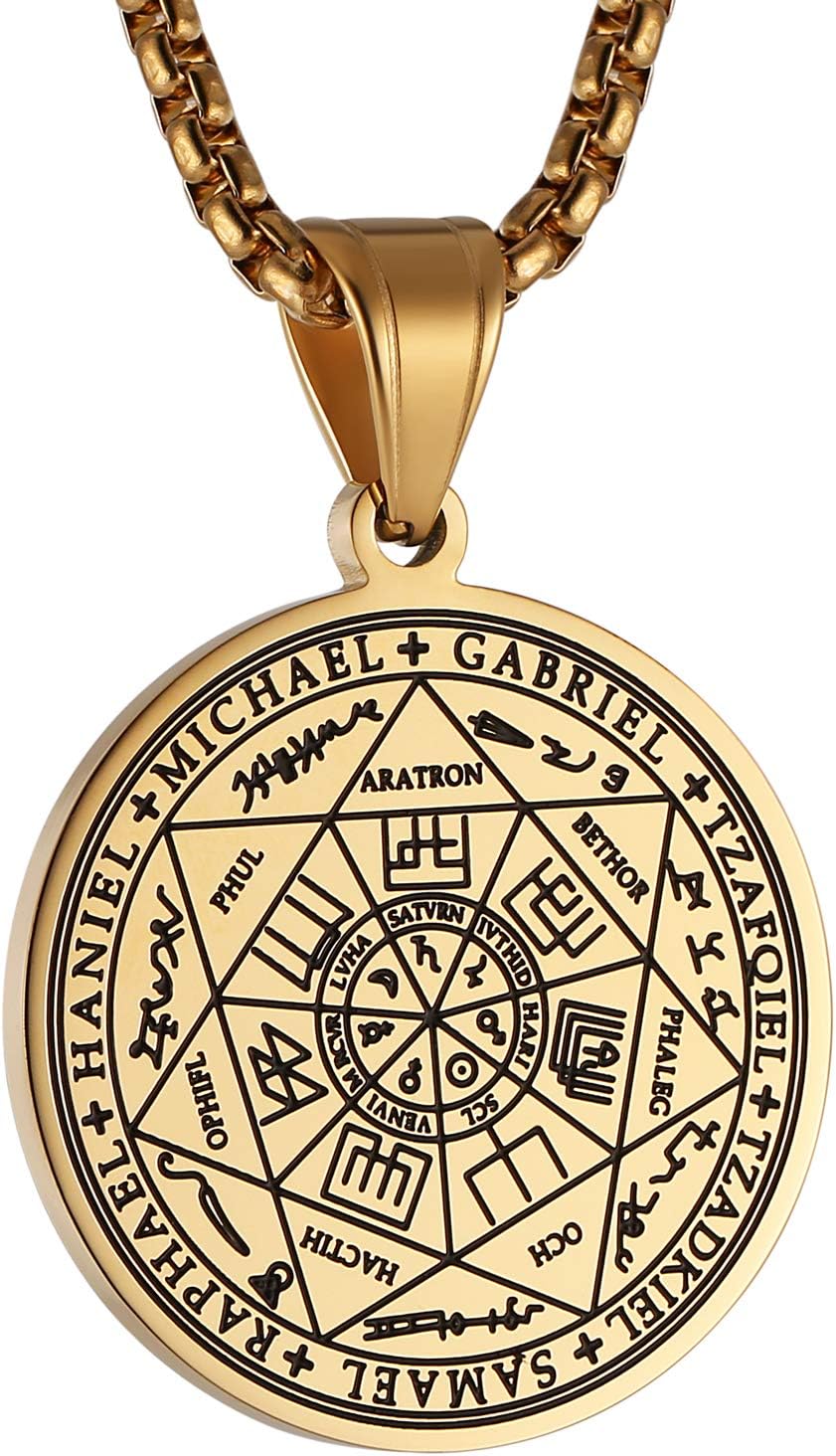 Vintage Stainless Steel The Seal of The Seven Archangels Pendant Necklaces 22+2 Chain