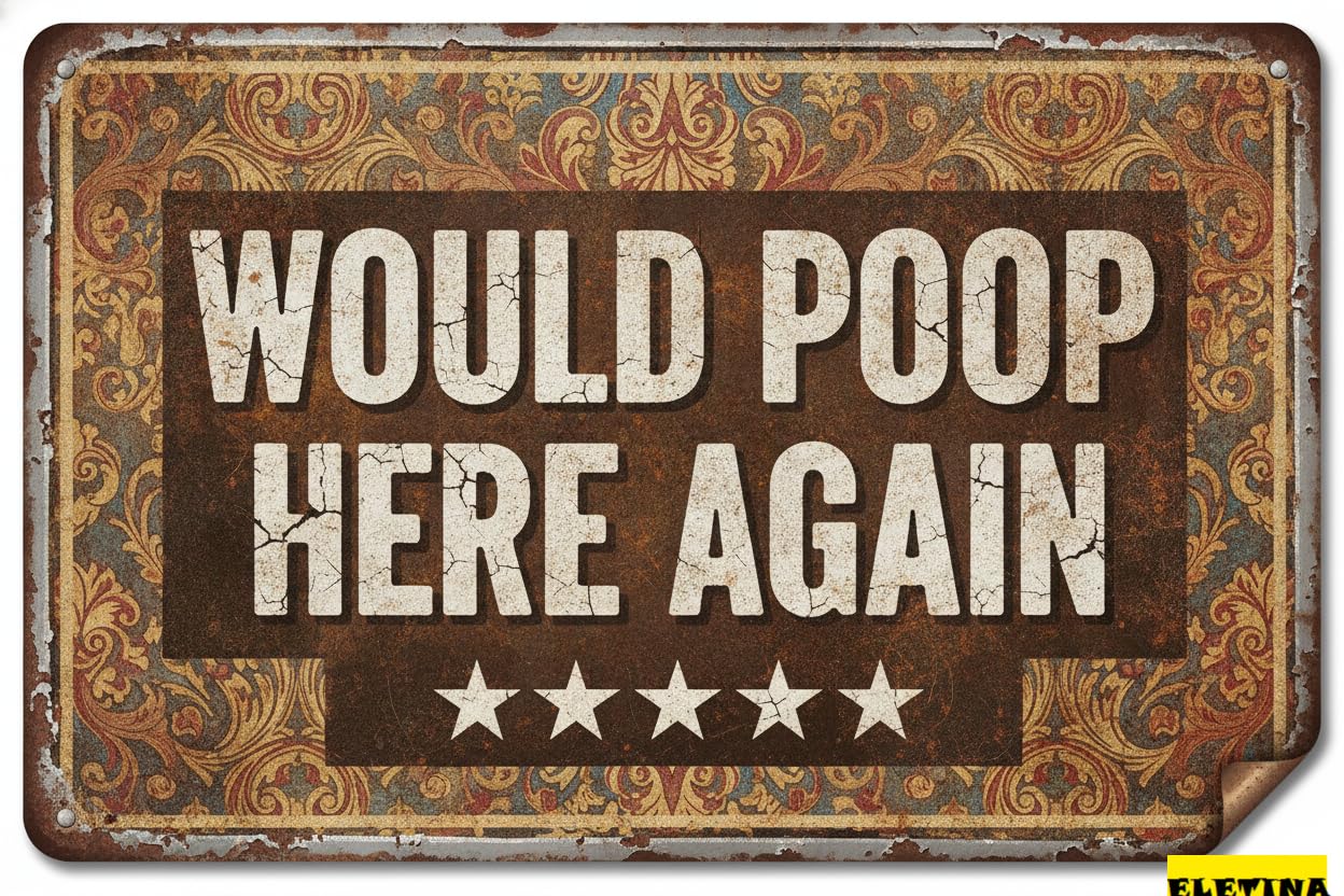 5 Stars Would Poop Here Bathroom Tin Sign, 8x12 Inch
