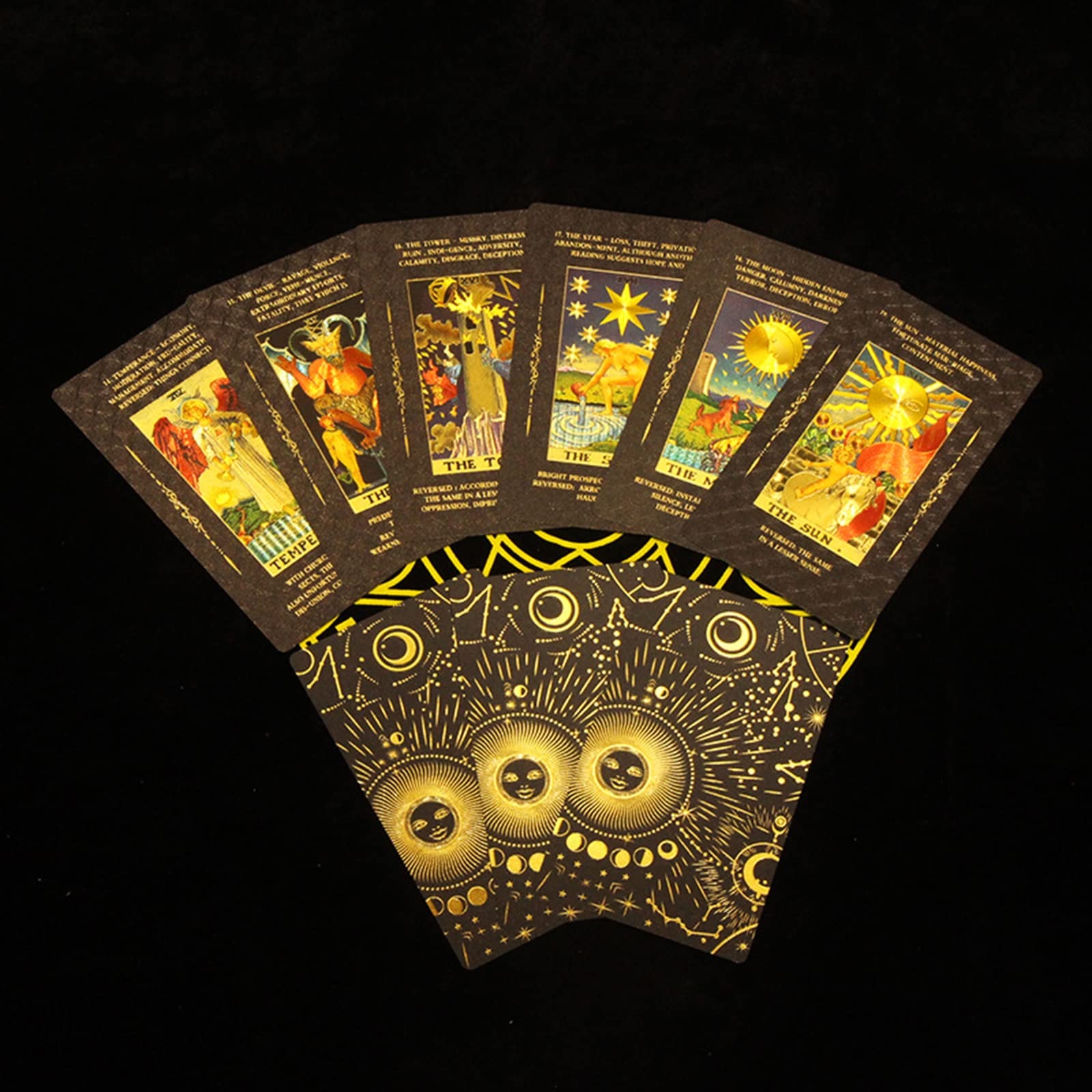 Jeu de Cartes de Tarot, Jeu de Cartes de Tarot for débutants, Jeu de Cartes de Tarot en PVC Noir et Or avec Guide et boîte, Jeu de Cartes de Tarot for débutants et lecteurs Experts