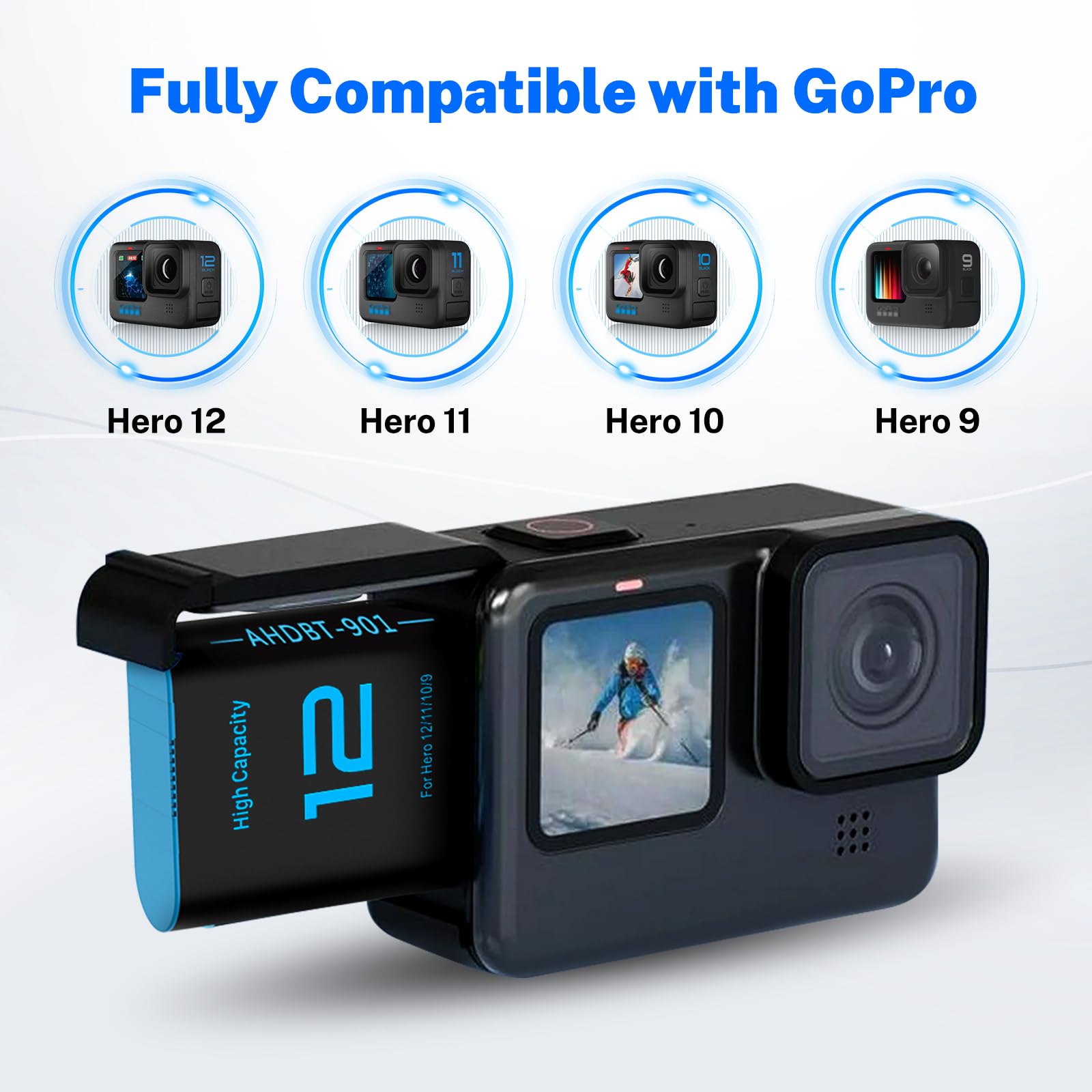 3 Stück 2580mAh Ersatzakkus für Gopro Hero 12/11/ 10/9 mit 3-Kanal Typ-C Akku-Ladestation USB-C-Aufladen