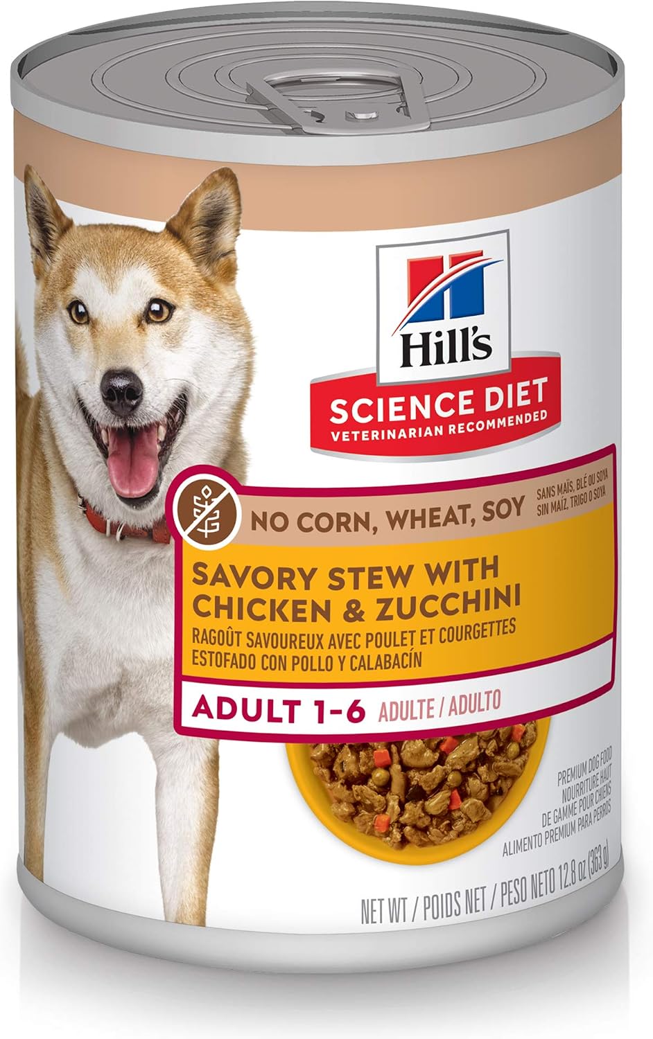 Hill's Science Diet Canned Wet Dog Food, Adult, No Corn, Wheat or Soy Recipes, 12.8 oz Cans(Pack of 12)