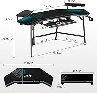 Vista 3 de EUREKA ERGONOMIC Aero - Escritorio para videojuegos de 72 pulgadas con bandeja para teclado, escritorio grande para computadora con luces LED, Negro