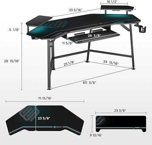 Miniatura 3 de EUREKA ERGONOMIC Aero - Escritorio para videojuegos de 72 pulgadas con bandeja para teclado, escritorio grande para computadora con luces LED, Negro