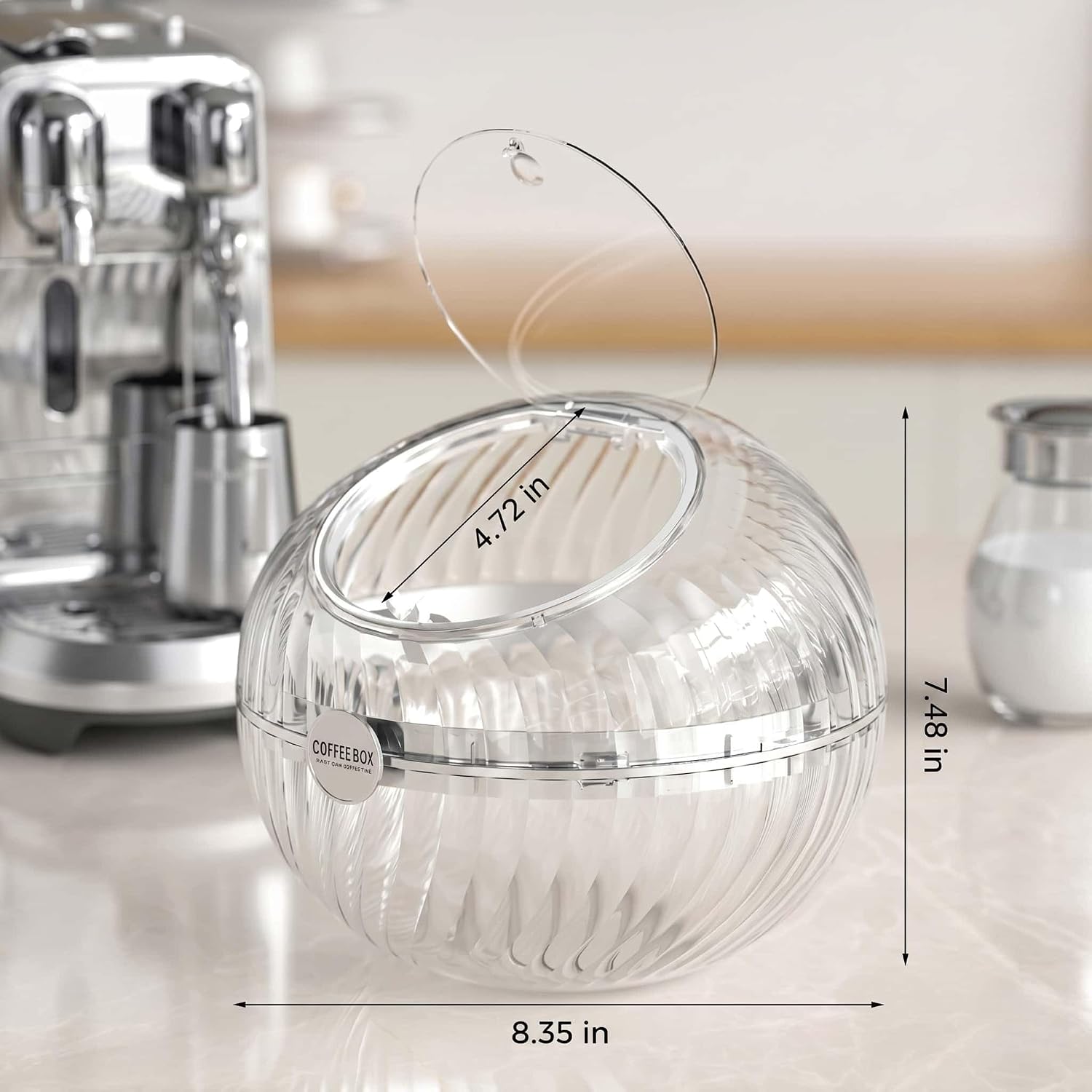 Coffee Pod Holder – 8.4×7.5 Inch Clear Acrylic Storage Box Organizer for Nespresso VertuoLine, K-Cup, Tea Bags, Candy – Countertop Container for Kitchen, Desk & Vanity
