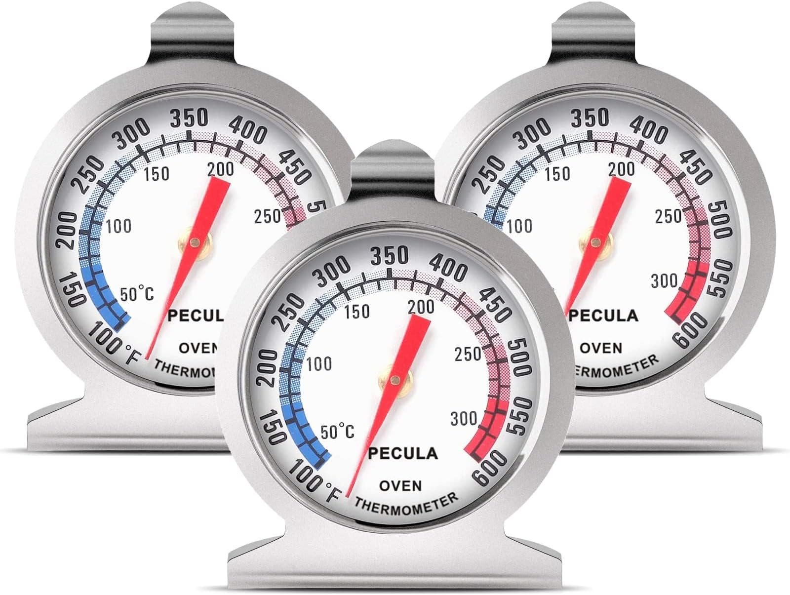THE WHITE SHOP Oven Thermometer 3 Pcs 50-300°C/100-600°F, Instant Read Stainless Steel Kitchen Cooking Thermometer