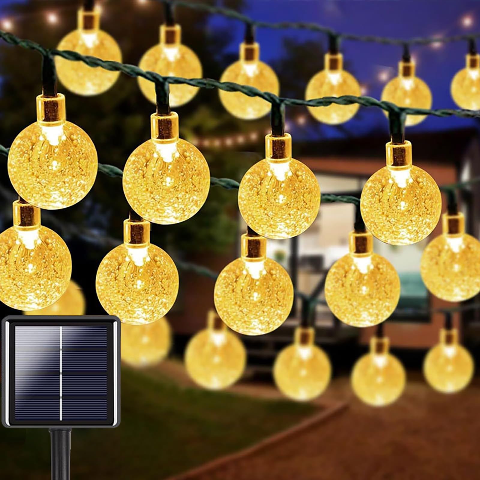 Photo 1 of Solar String Lights Outdoor Waterproof, 8 Lighting Modes Solar Fairy Lights, Solar Powered Outdoor Lights for Garden, Backyard, Christmas, Wedding Party Decoration. (Warm White, 7m 50 Lights)