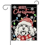 Dyrenson Merry Christmas Goldendoodle Dog Decorative Garden Flag, Xmas Snowflake Yard Outside Home Decoration Pet Owner Lover Gift, Winter Holiday Burlap Outdoor Small Decor Double Sided 12 x 18