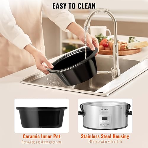 Miniatura 6 de VEVOR Olla de cocción lenta, olla eléctrica de cocción lenta de 6 cuartos de galón y 240 W con ajustes de calor de 3 niveles, ollas lentas digitales