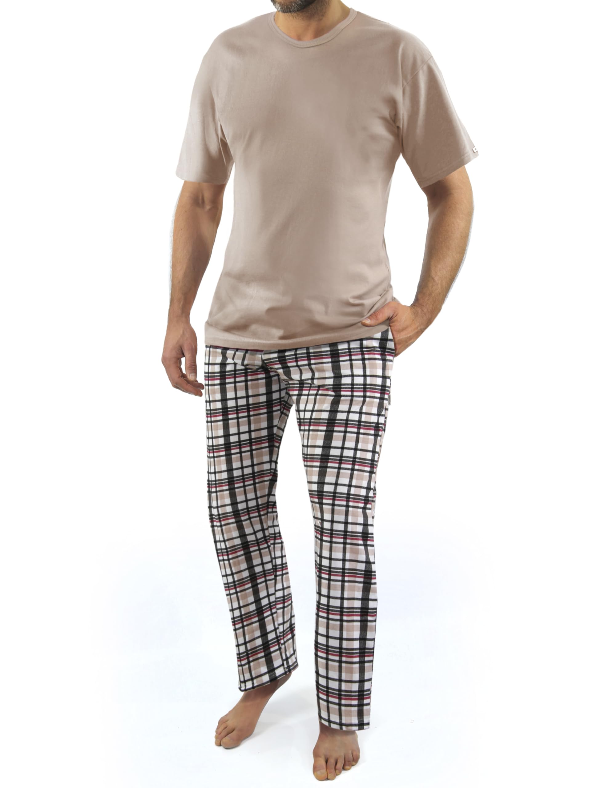 Sesto Senso Pijama de Hombre de Algodón Manga Corta Pantalones Largos Ropa de Dormir Conjunto de Dos Piezas
