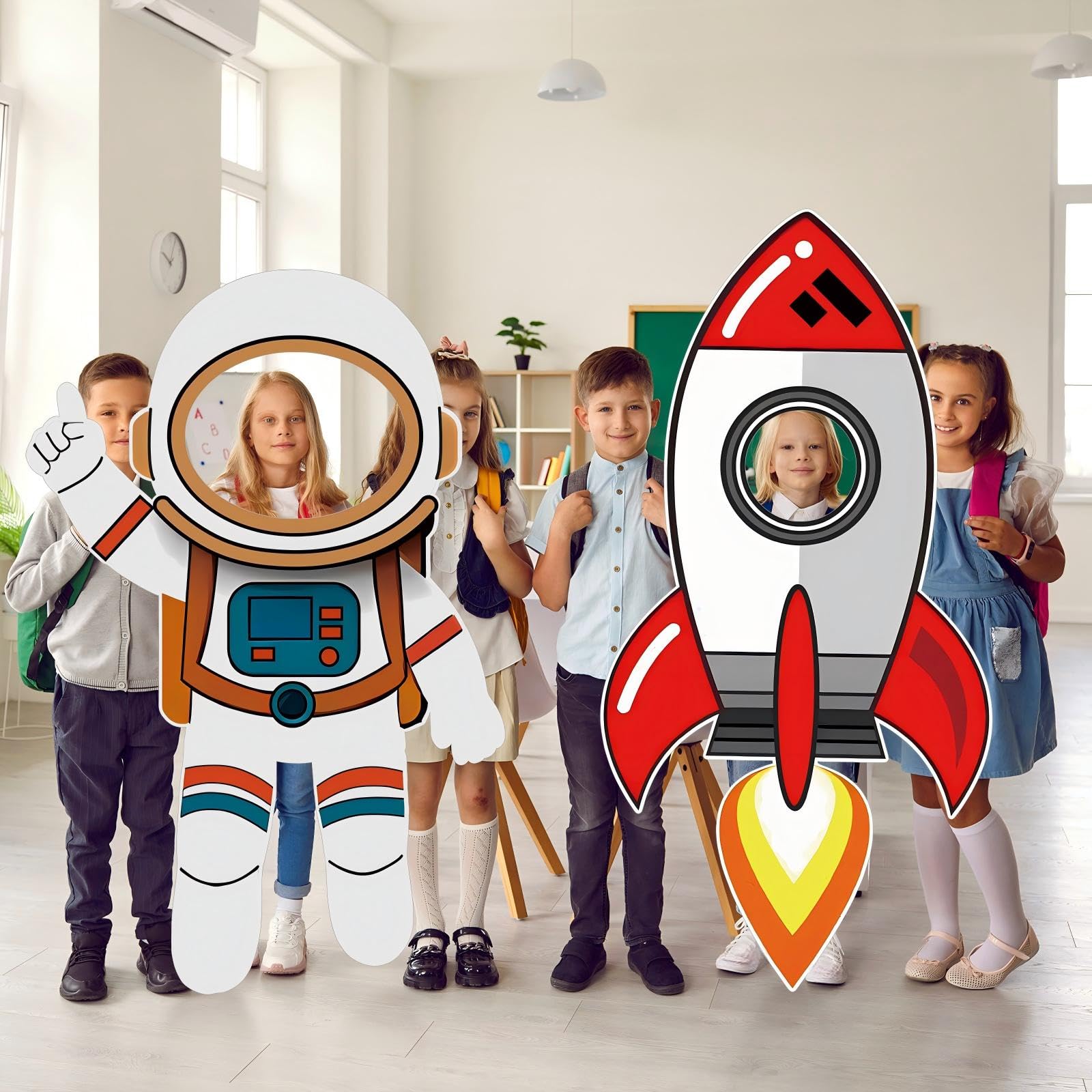 2 piezas de cartón de 122 cm con diseño de cohete astronauta de tamaño real, para cabina de fotos y telón de fondo, para decoración de fiesta de cumpleaños, exhibición de eventos científicos