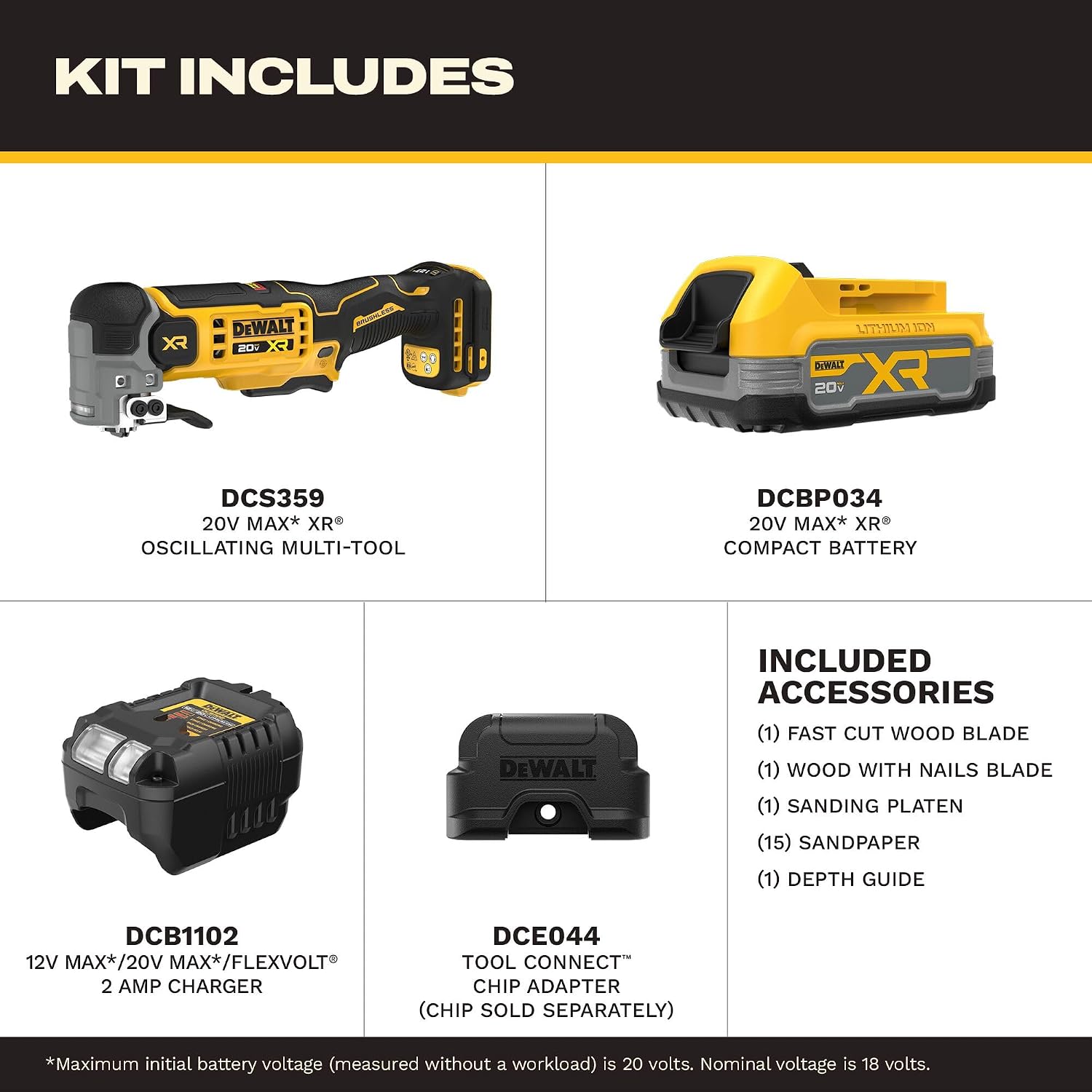 DEWALT 20V MAX XR Oscillating Multitool with Battery and Charger (DCS359E1) | 1.7Ah XR Lithium Ion Battery, 20,000 BPM No Load Speed, Variable Speed Trigger, 43% less vibration, Removable Clamping Pin