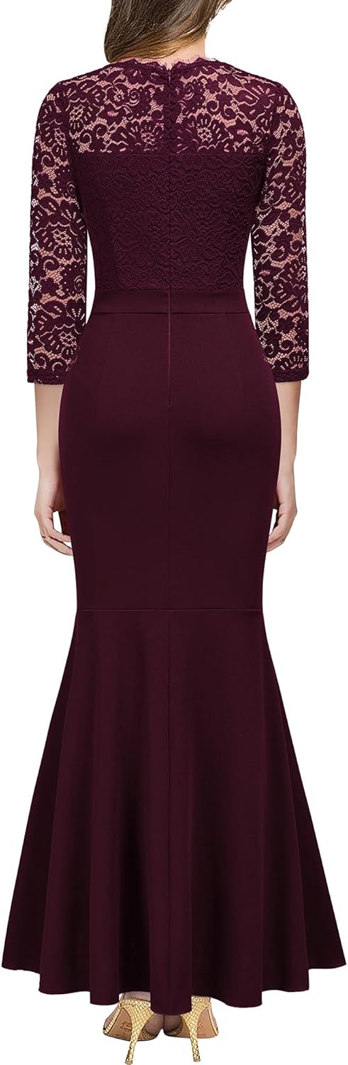 MISSMAY Women's Classy V-Neck Ruffle Split Formal Evening Prom Maxi Dress