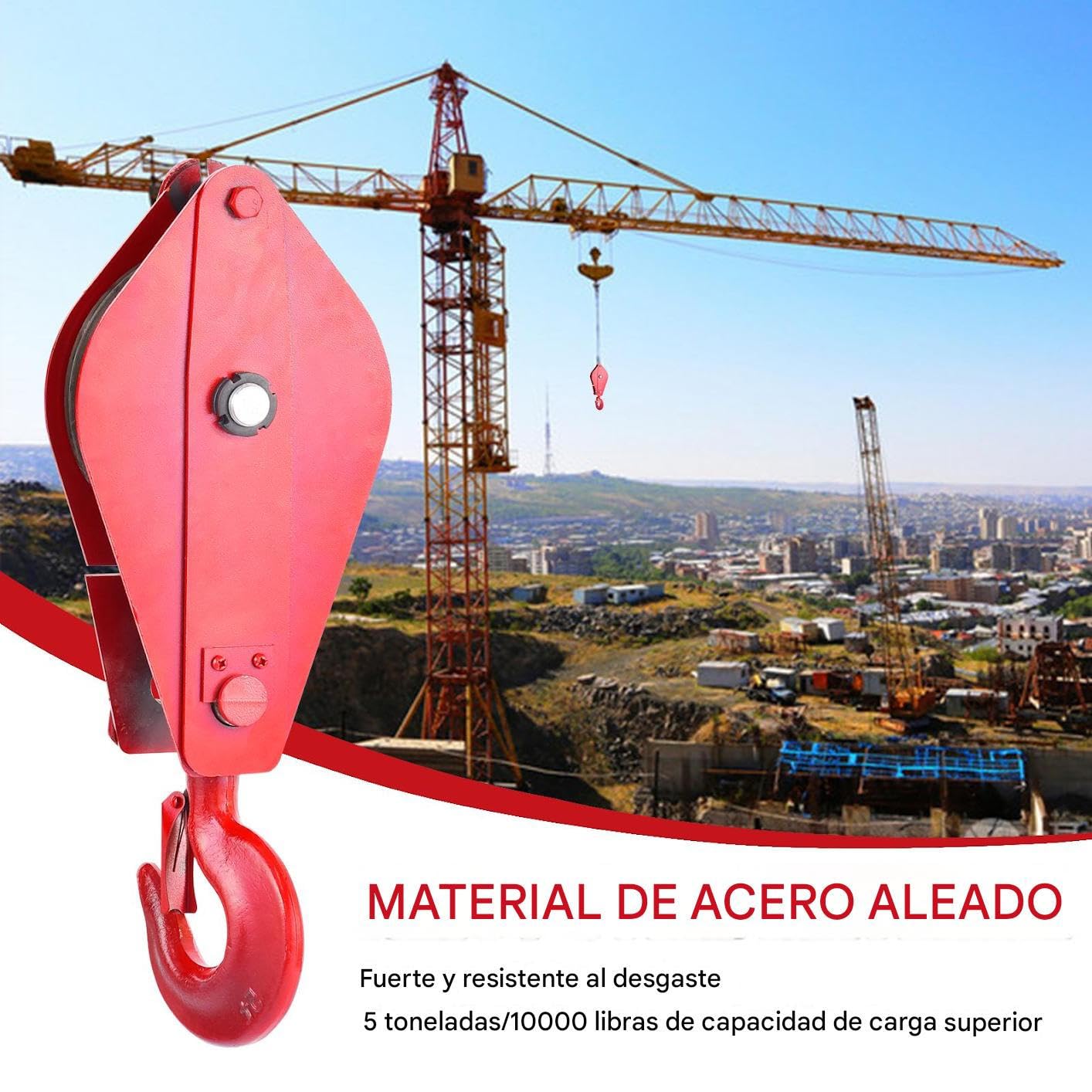 Bloque de polea del cabrestante, polea con gancho,Polea de elevación de 5 toneladas de elevación con gancho - Bloque de rodamiento de cuerda de acero de aleación por cuerda de alambre de 18.5 mm, grúa