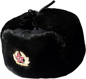 Ushanka winter hat Russian Navy Seaman Black-57, Soviet Army soldier insignia