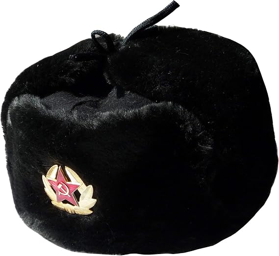 Ushanka winter hat Russian Navy Seaman Black-57, Soviet Army soldier insignia