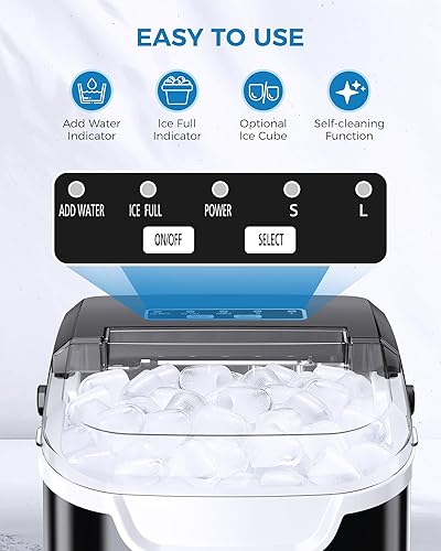 Miniatura 16 de COWSAR Máquina de hielo portátil con autolimpieza, 26.5 libras/24 horas, 6 minutos/9 piezas, cuchara de hielo y cesta, máquina de hielo de mano
