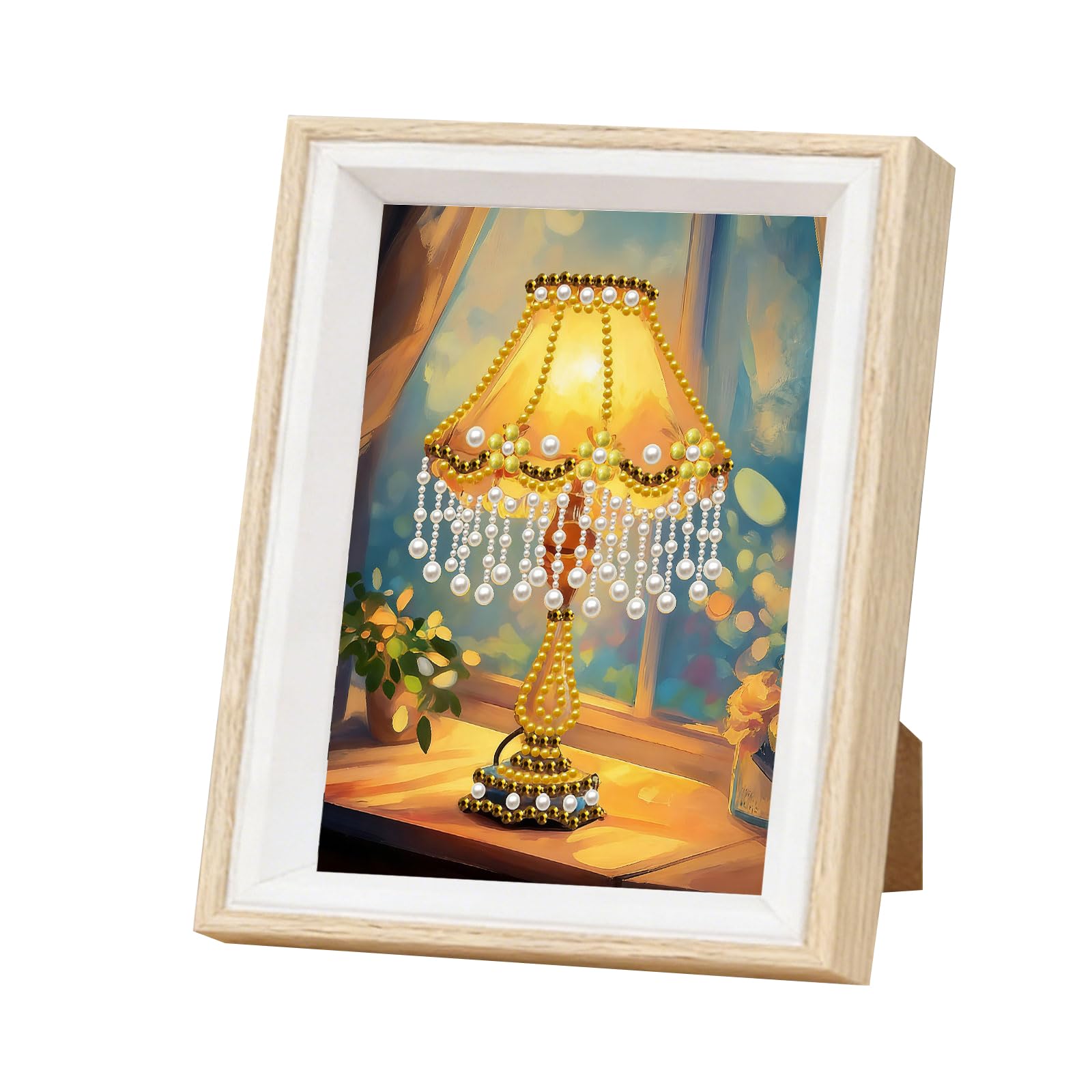 DIY Pearl Painting Kit with Wooden Frame, 3D Plastic Pearl Gemstone Ocean Art Craft for Adults Beginners, Diamond Dot Painting, Home Wall Decor Ready Gift for Women(Table Lamp)(17 * 22cm)