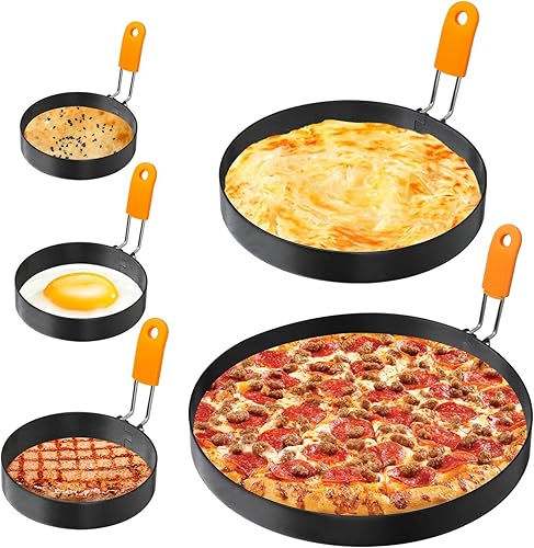 Juego de 5 anillos de huevo con mango de silicona, anillos de huevo de acero inoxidable para moldes de huevos a la plancha para cocinar magdalenas,