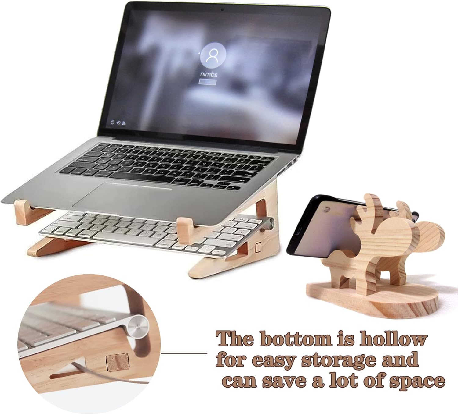 Wooden Laptop Stand, Universal Upgraded Version of The Little elk Wood Phone Holder, Multifunction Storage, Portable Laptop Storage Rack, Suitable for 15-17.6 Inch Computers