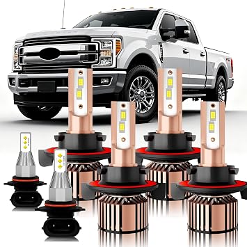 Car Light Bulbs Set Compatible for Ford F250 F350 F450 F550 Super Duty 2005-2022, High Low Beam Fog Bulbs Kit Comb, Easy Direct Fit, 35000LM Brightness 6500K White Light with Fan Built-in Drive,6-Pack