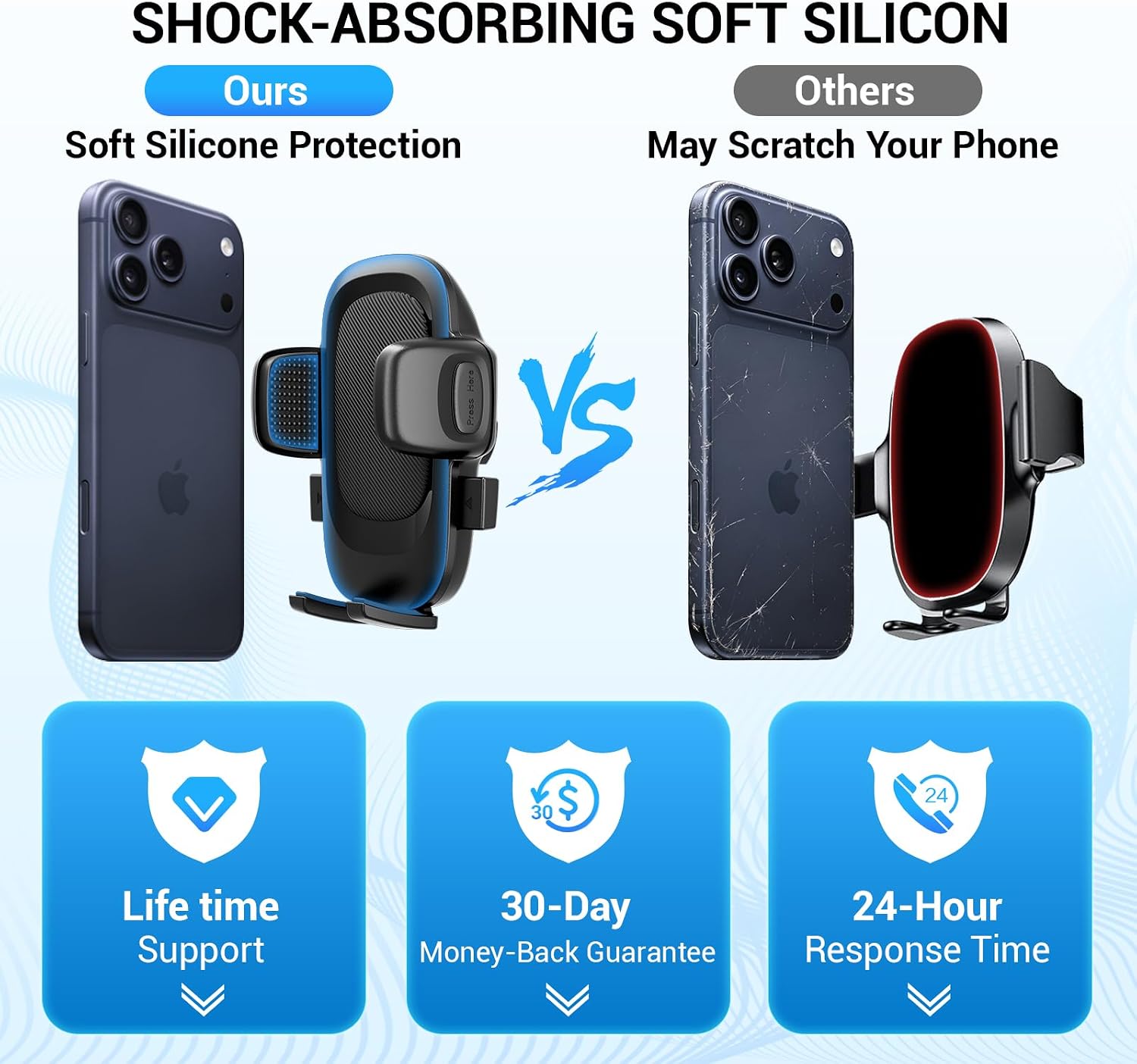 Fourpillars 3-in-1 Car Phone Mount Strongest Suction & Clamp | 2026 Upgraded Design, 122lb Suction, 360° Adjustable Car Mount, Dashboard/Vent/Windshield Mount, iPhone & Samsung Compatible