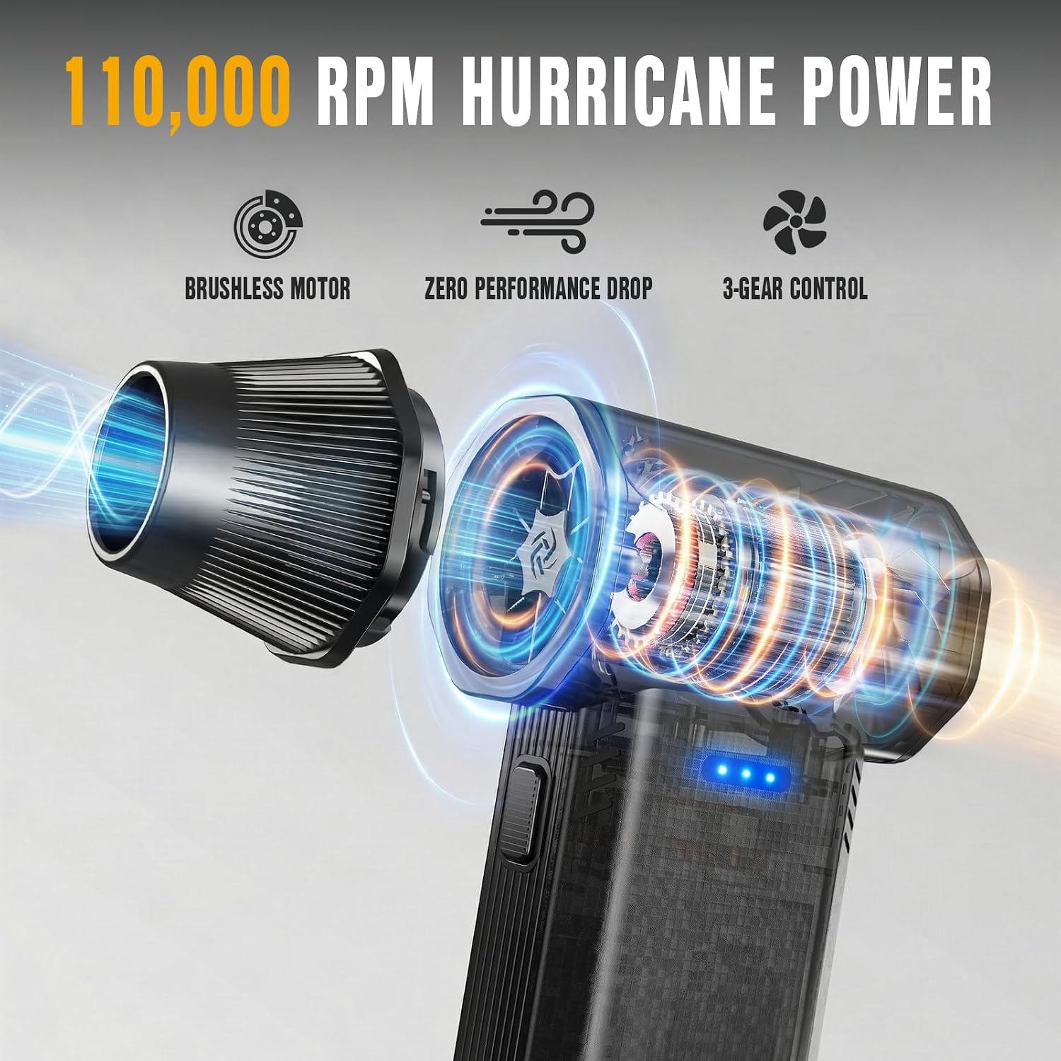 ALDIPRO Brushless Compressed Air Duster - 110000RPM Electric Air Duster, Rechargeable 3-Speed Small Blower & PC Cleaning Kit for Computer, Keyboard, Car and House