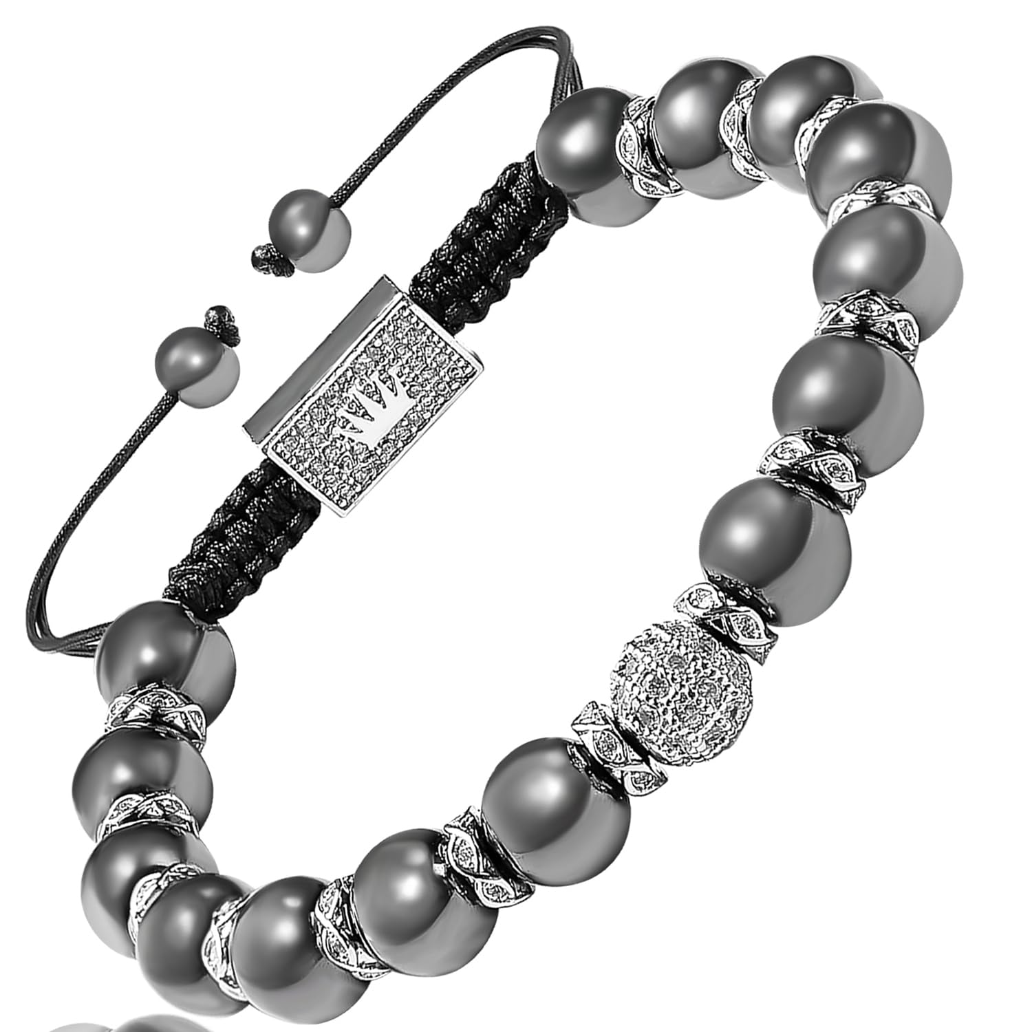 Bracciale magnetico in ematite d'oro, bracciale regolabile, elimina l'elettricità statica (Platino Zirconia，8MM)