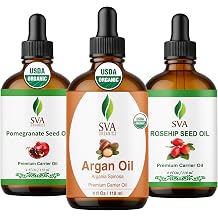 SVA Pomegranate, Rosehip, and Argan Carrier Oil 4 oz Bundle Super Saver Combo Premium Grade Value Set for Hair Oiling, Scalp Massage, Hair Care, Skin Care and Body Massage