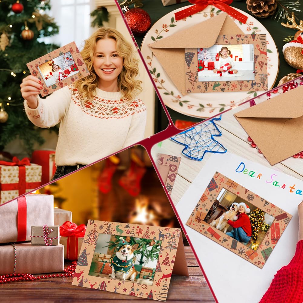 Eforcase Set mit 60 Weihnachts-Bilderrahmen, Grußkarten mit Umschlägen, Aufklebern, Weihnachtskarten, Sortiment, 10,2 x 15,2 cm, Fotoeinsatz, Bilderrahmenhalter für Weihnachten, Urlaub, Grußzubehör