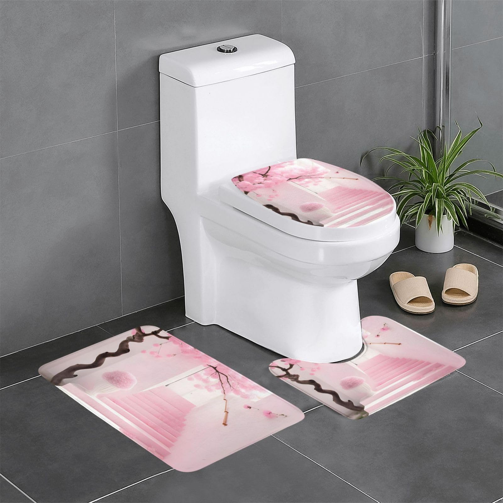Tapis de salle de bain antidérapant et absorbant motif fleurs rose