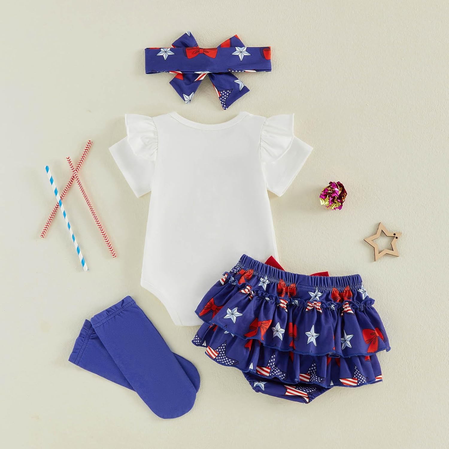 My First Baby Girl 4th of july Outfit Short Sleeve Romper Flag Skirt Shorts Headband Sets Newborn Summer Clothes