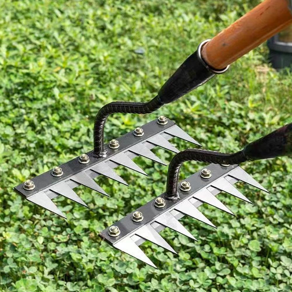 Rastrillo Malas Hierbas,Rastrillo de Hierro de Acero Grueso para JardineríA Y Deshierbe Herramienta de Deshierbe de JardíN Resistente de 8 Dientes Rastrillo de Mano de Acero Al Manganeso