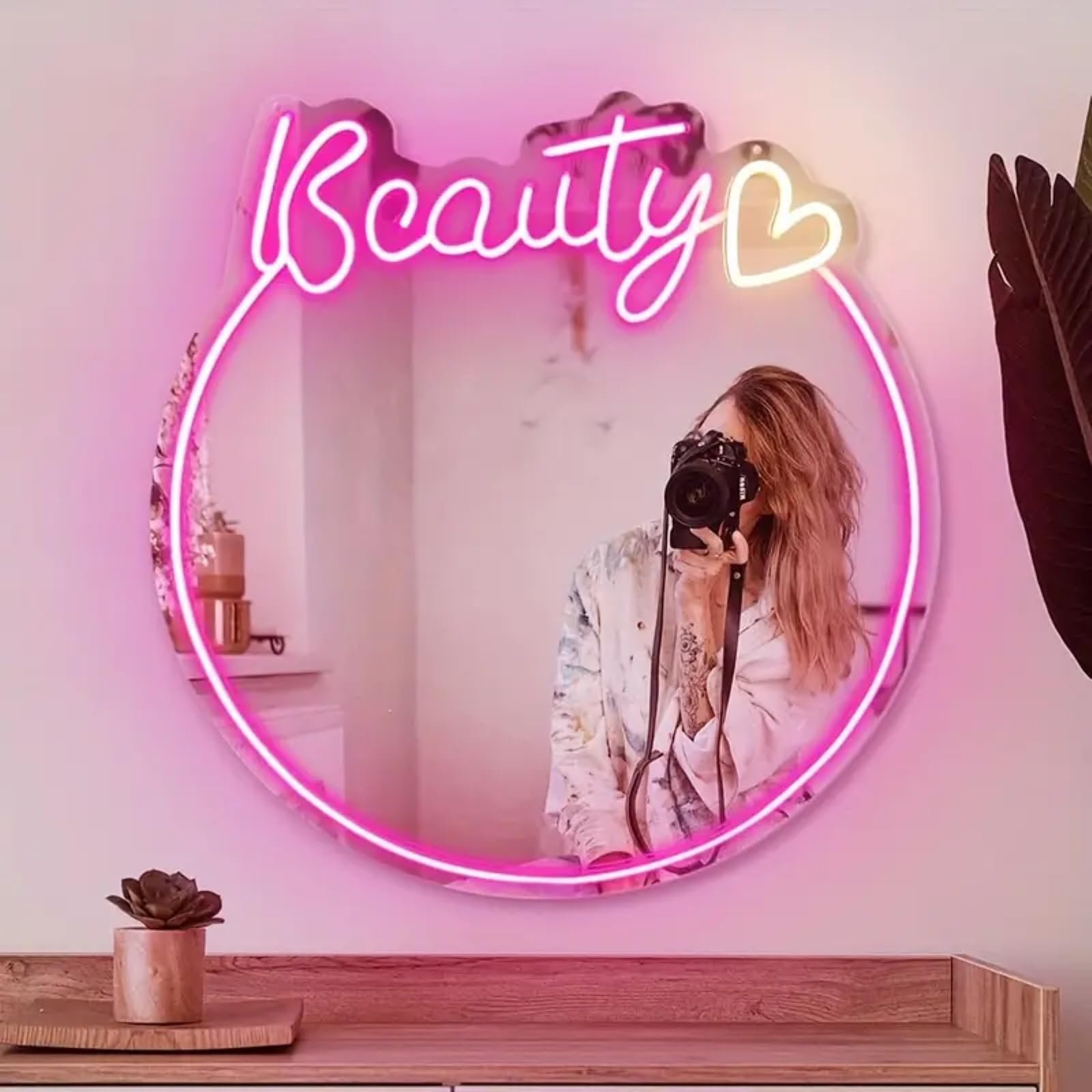 Kiparfod Beauty Neon Mirror Sign for Wall Decor USB Powered LED