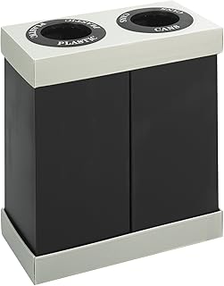 Safco Trash Can Recycle Bin Combo, 28 Gallon Each (2 Bin), At Your Disposal Recycling Center, Black/Grey