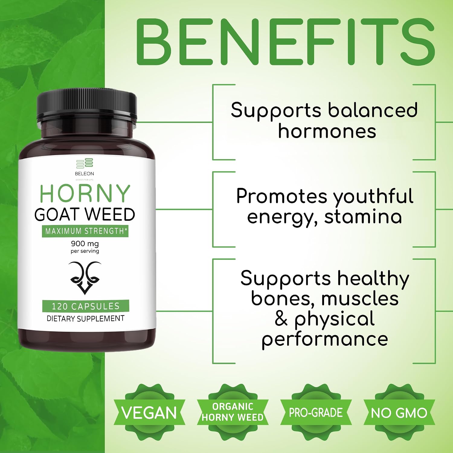 Horny Goat Weed Extract for Men and Women - Male Enhancing Supplement Stamina Herbal Pills - 120 Capsules - Image 3