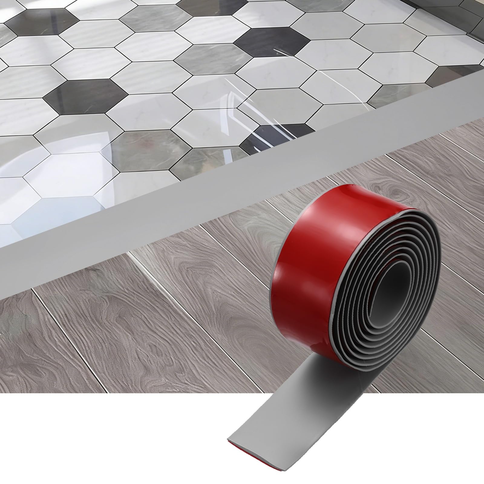 sourcing map Floor Transition Strip, 6.5FT x 1.97" x 0.14" Self Adhesive Floor Cover Strips Laminate Edge Trim for Flooring Gaps Carpet Transition, Gray