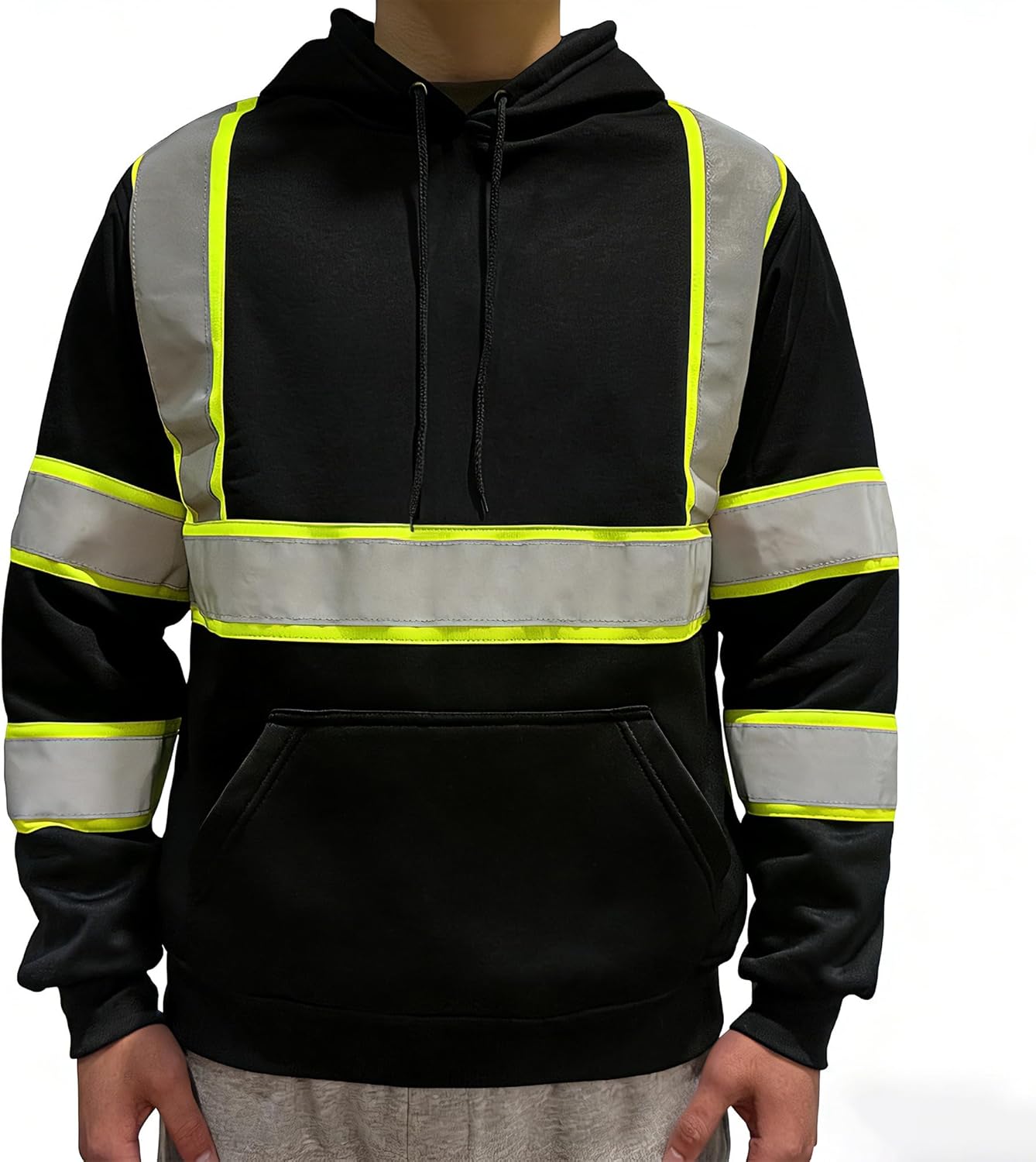 Hi Vis Safety Hoodie Class 3 High Visibility Sweatshirt for Men Reflective Pullover Sweater with Black Bottom, Yellow, XL