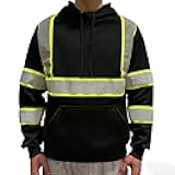 Wuple Hi Vis Safety Hoodie Class 3 High Visibility Sweatshirt Pullover Reflective Sweater for Construction, Black, M