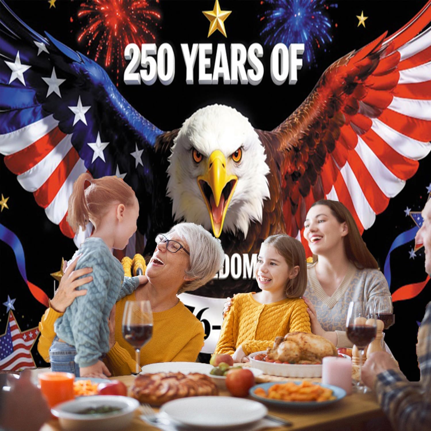7x8ft 4th of July Garage Door Cover Decorations 250 Years of Freedom Garage Door Banner Bald Eagle American Flag Patriotic Memorial 4th of July Independence Day Indoor Outdoor Decor Photo Background