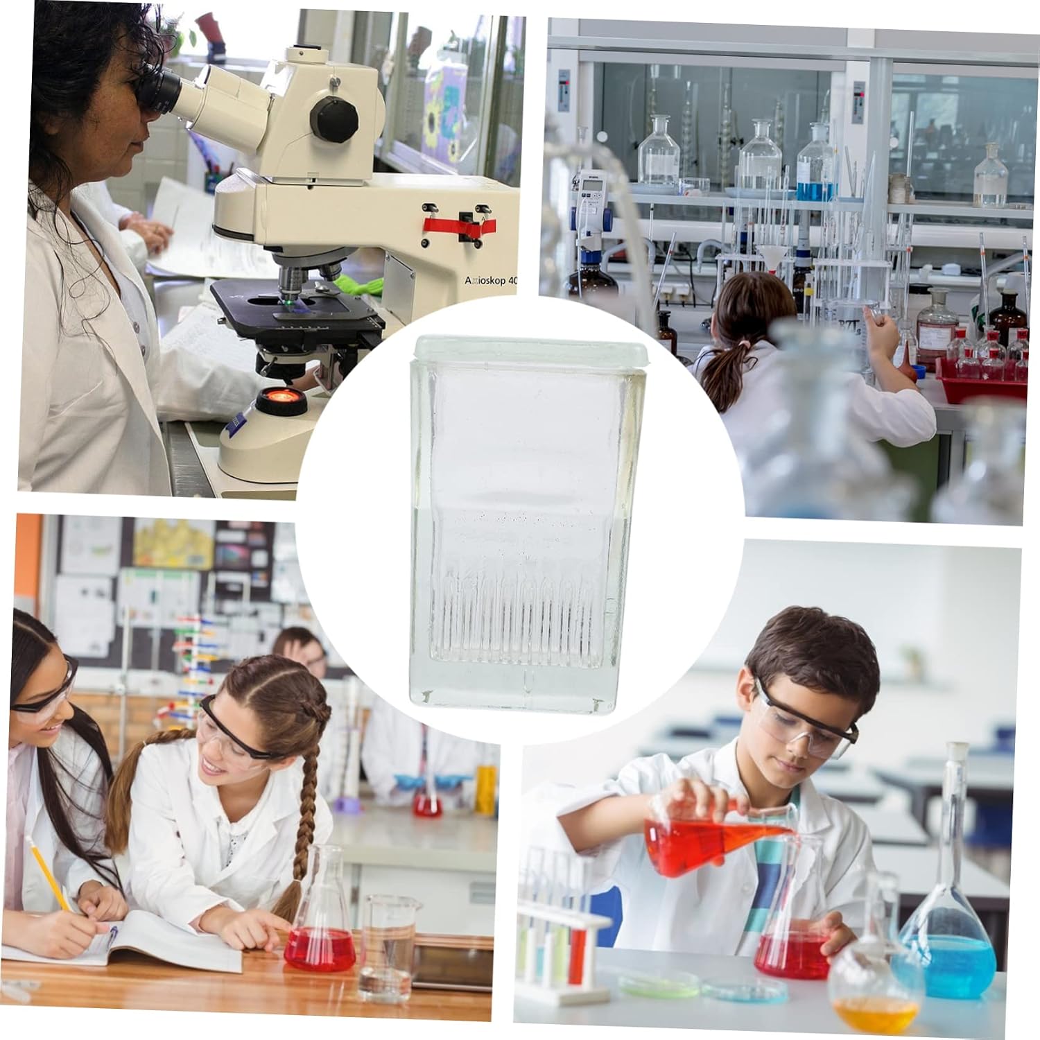 High-Profile Flat Rectangular Glass Staining Jar 9-Slide Laboratory Tank | High Light Transmittance, Easy Cleaning, Suitable for Cell Specimen Work at Colleges and Research Institutes