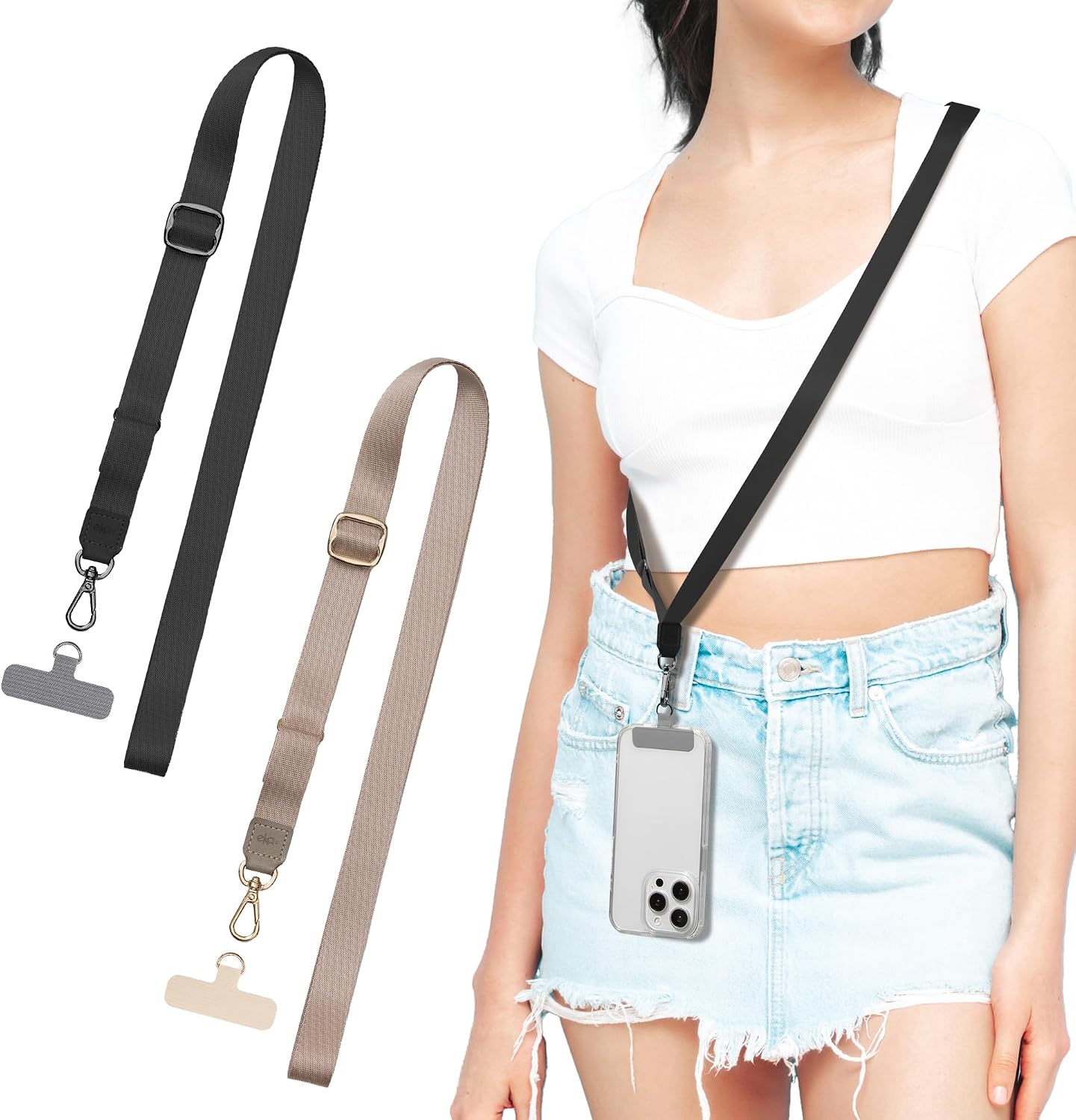 EKAX-Adjustable Anti-Theft Phone Lanyard Crossbody and Neck Strap with 2 Tether Tabs, Hands-Free Strap for Wallet, Keys,