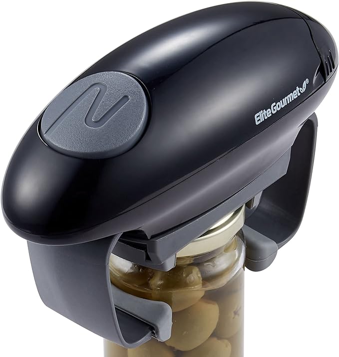 Elite Gourmet EJO800 Electric Jar Opener, main product image showing a black and gray device.
