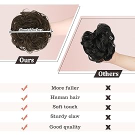 RUWISS Claw Clip Messy Bun Hair Piece Real Human Hair Buns Wavy Curly Chignon Hair Bun Extensions Tousled Updo Hair Buns Claw Clip Ponytail Hairpieces (6/0)