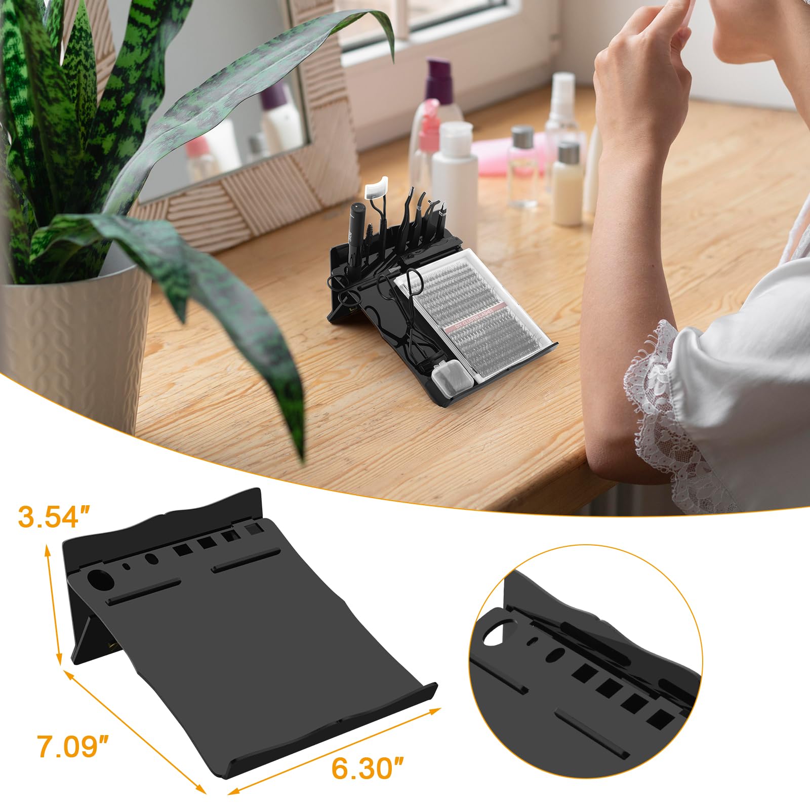 Beautyflier Kit d'extension de cils plateau de rangement pour greffage d'extensions de cils, support d'outils d'extension de cils, organisateur de maquillage, support de palette de colle pour faux