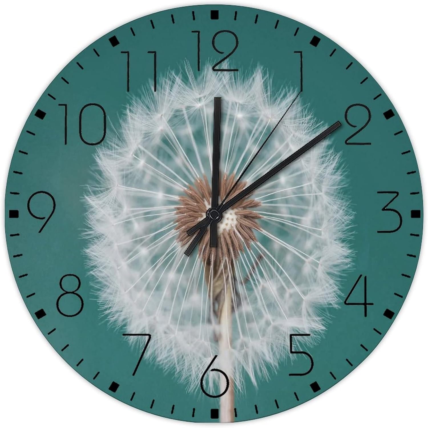 12" Silent Non-Ticking Wall Clocks Battery White Dandelion Turquoise Wooden Wall Decor for Living Room Flower Floral Teal Green Beautiful Round Wooden Wall Clock Rustic for Cabin Fitness Room