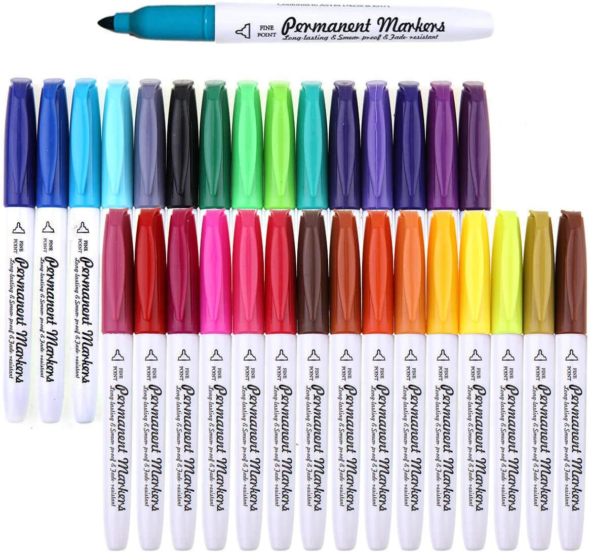Permanent Marker, 30 Colors Fine Point Permanent Markers, Works Well On Paper, Canvas, Fabric, Crafts,Glass,Metal,Wood Good for Painting, Coloring and Doodling by Smart Color Art