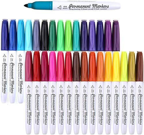 Smart Color Art - Marcador permanente, 30 colores de punta fina, funciona bien en papel, lienzo, tela, manualidades, vidrio, metal, madera, bueno