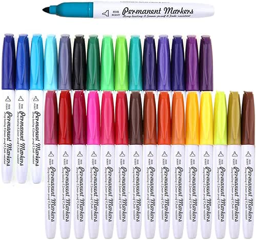 Permanent Marker, 30 Colors Fine Point Permanent Markers, Works Well