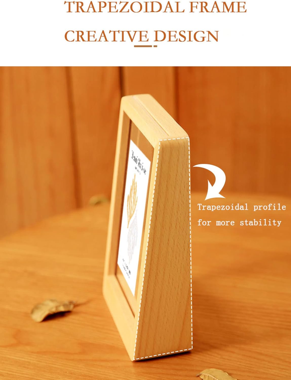 IXITON Rustic Picture frame,Solid Wood Base photo frame,Clear Acrylic Panel Self Standing Frame for Table Top Decor and Desktop Display Home (trapezoid-vertical 6"×8")