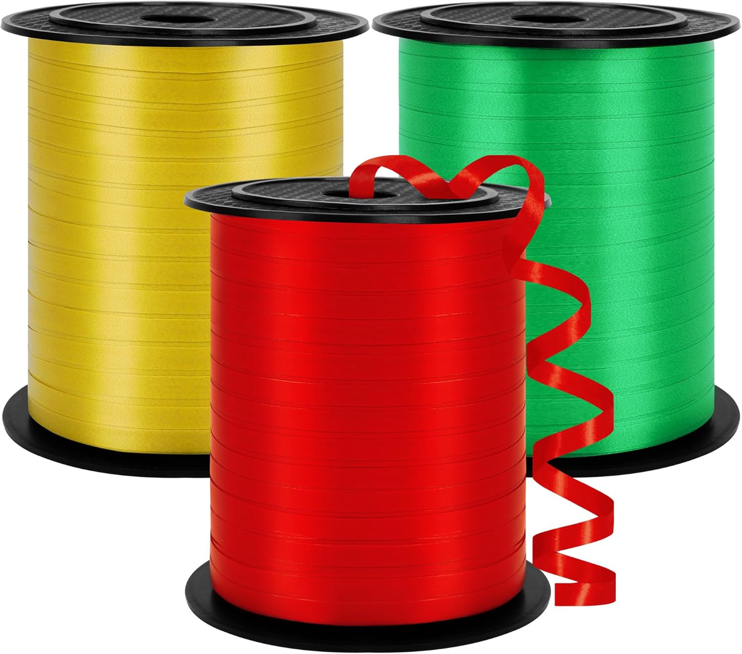 600 Yards Christmas Ribbon Curling, 3 Rolls Christmas Party Decorations, 1/5 Inches Holiday Ribbon, Plastic Ribbons for Crafts Present Wrapping Green Gold Red Curling Ribbon Party Balloon String